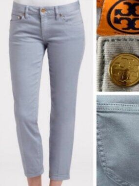 Womens Tory Burch Alexa Cropped Skinny Ankle Pant Grey/Blue Sz 27
